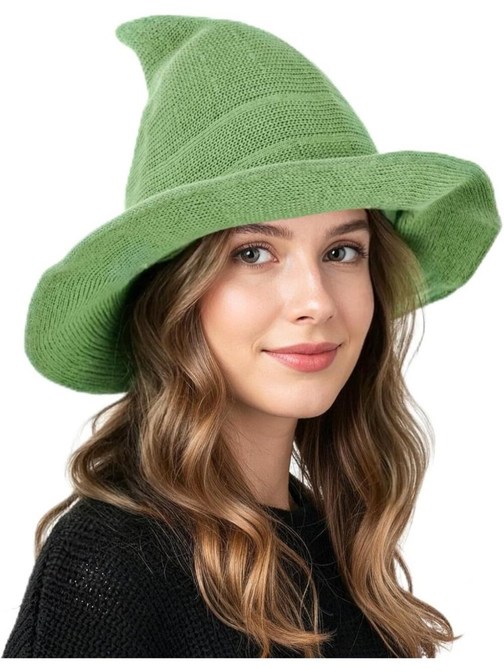 🎃Women's Green Halloween Knit Witch Hat Chapeau Sorcière Femme Cosplay Costume